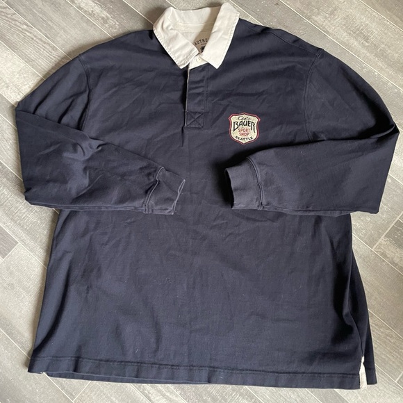 Vintage Eddie BauerMens XXL Faded Spell Out Heavyweight Long Sleeve Rugby Polo - Picture 1 of 7